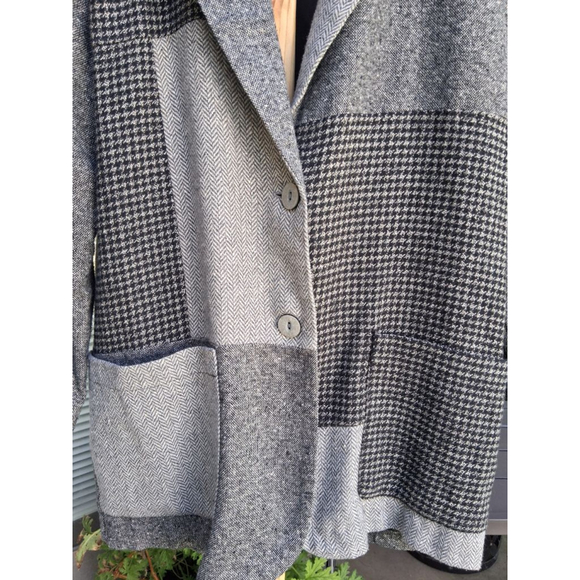 1601 Bergdof Goodman Plaza Vintage Patchwork Blazer M Gray Black Houndstooth - Picture 3 of 9
